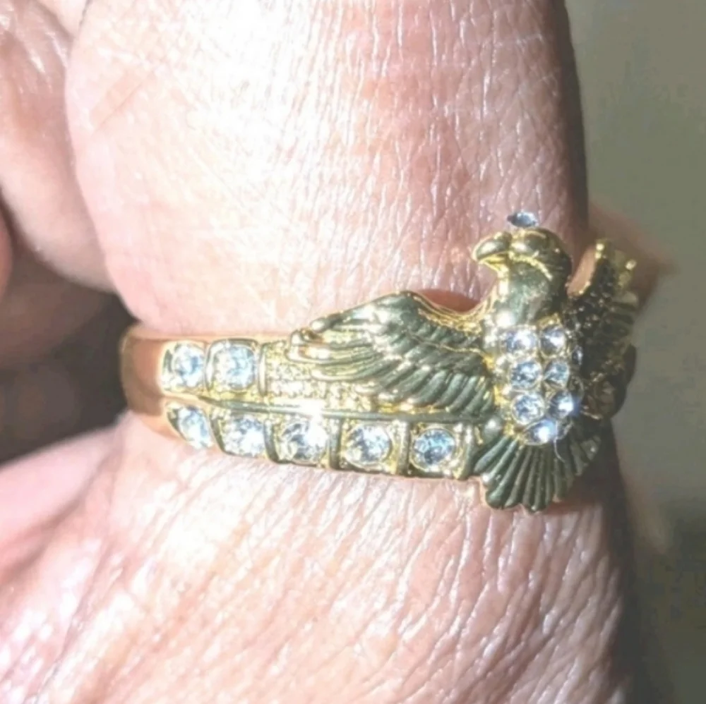 1ct Round Simulated Diamond Mens Flying Eagle Ring 14k Yellow Gold Plated 10